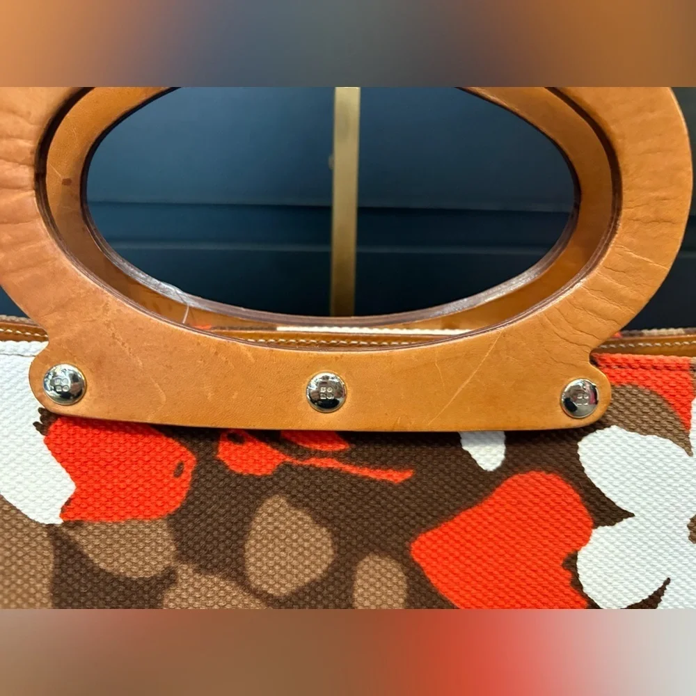 kate spade vintage Brown Orange Cream Floral Canvas Tote with Leather handles!